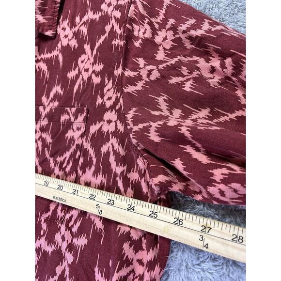 Knox Rose Boho Smocked Red Pink Aztec Floral Long Sleeve Top High Low XXL Button - Picture 5 of 12